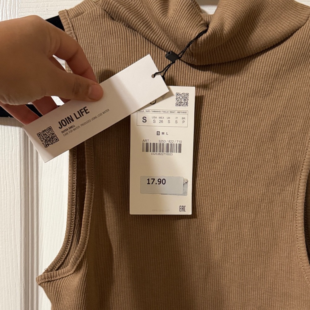 NWT Turtle neck Zara Sleeveless Tan Maxi Dress - Picture 2 of 2